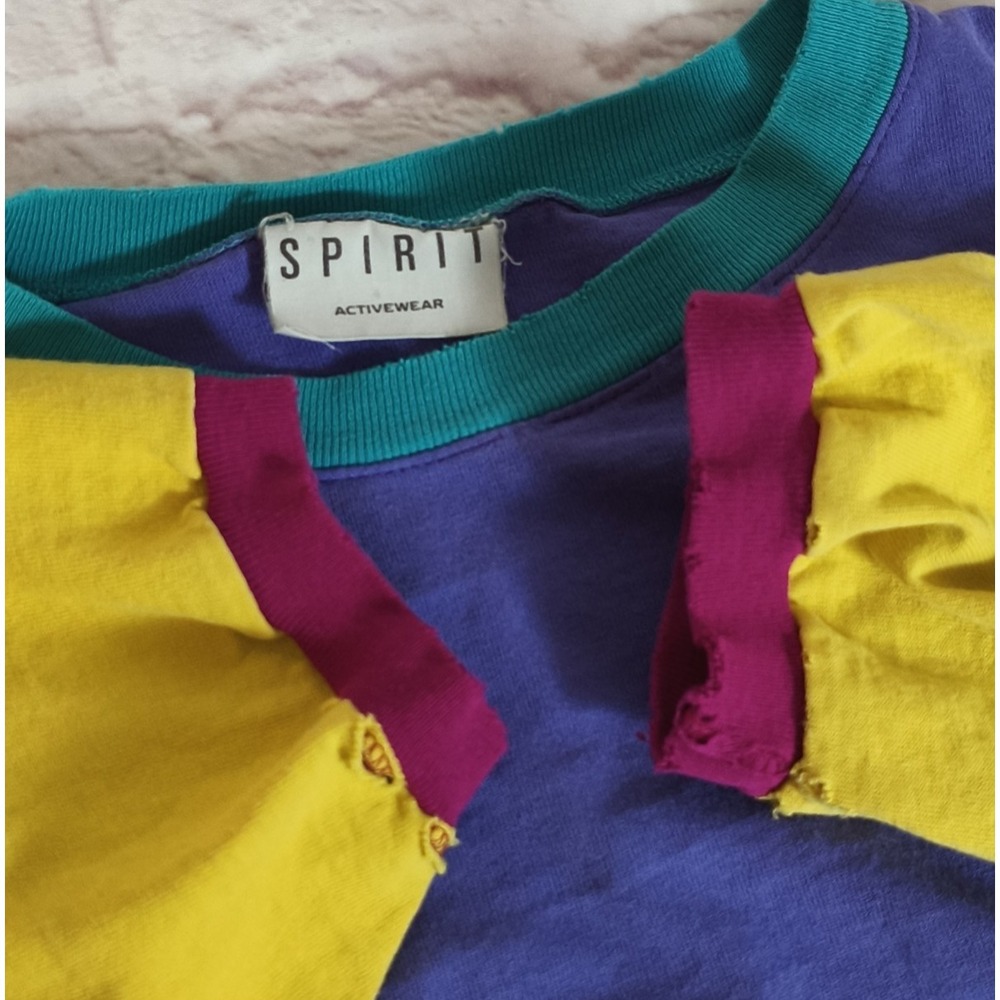 Vintage 80s/90s Spirit Activewear Color Block Shirt USA made Sz Lg Thrashed - Picture 7 of 9